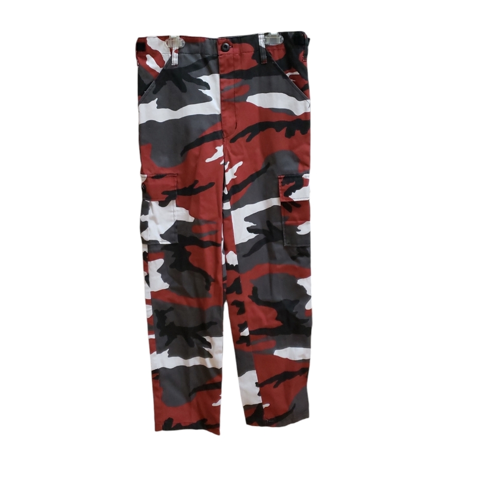 Backbone Camo Pants Youth Size L Red Black White Multi Pockets Tactical
